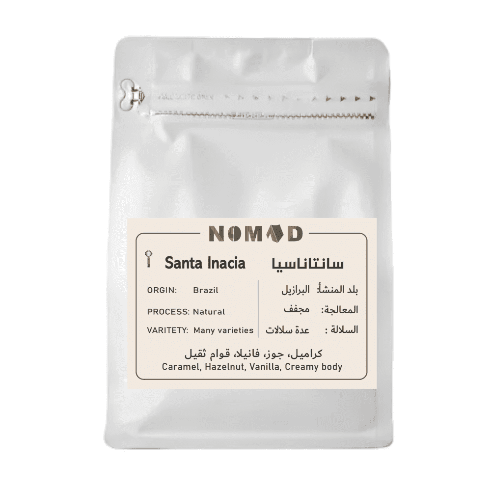 نوماد® قهوة مختصة سانتاناسيا بلد المنشٱ: البرازيل المعالجة: مجفف السلالة: عدة سلالات كراميل٫جوز٫فانيلا٫قوام ثقيل 250جرام
