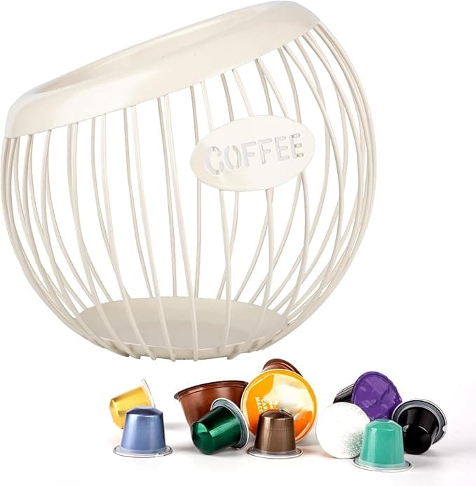 أسسوج- منظم حامل كبسولات القهوة المعدني الأبيض